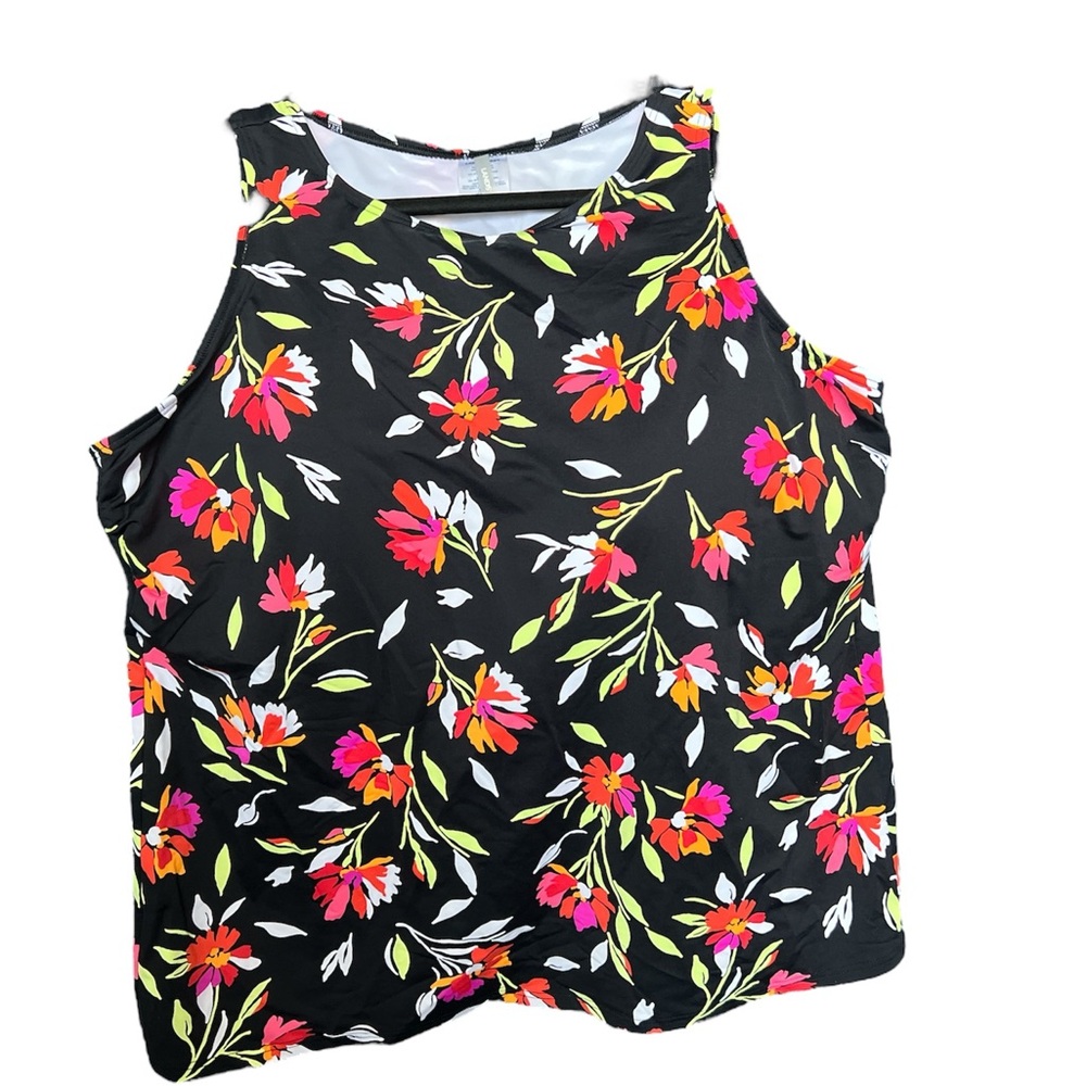Lands End Floral High Neck Tankini Swim Top Size 18L